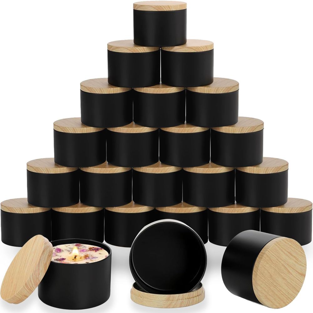 Metal Tin Lid 4Oz - 24-Piece 4oz Black Candle Tins with