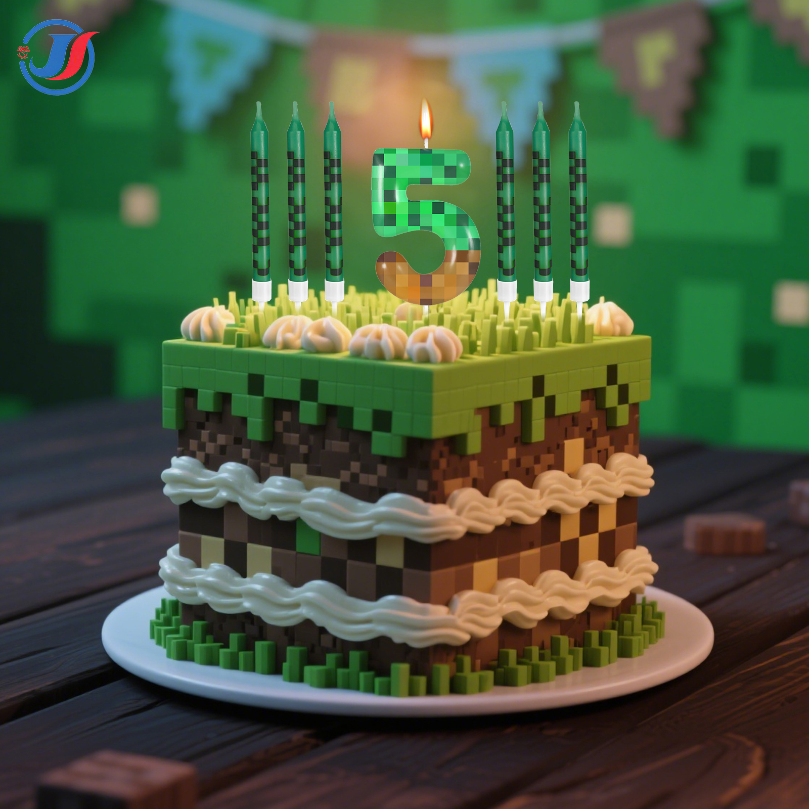 7Pcs Pixel Miner Birthday Cake - Candle Supplies Video recension och pris