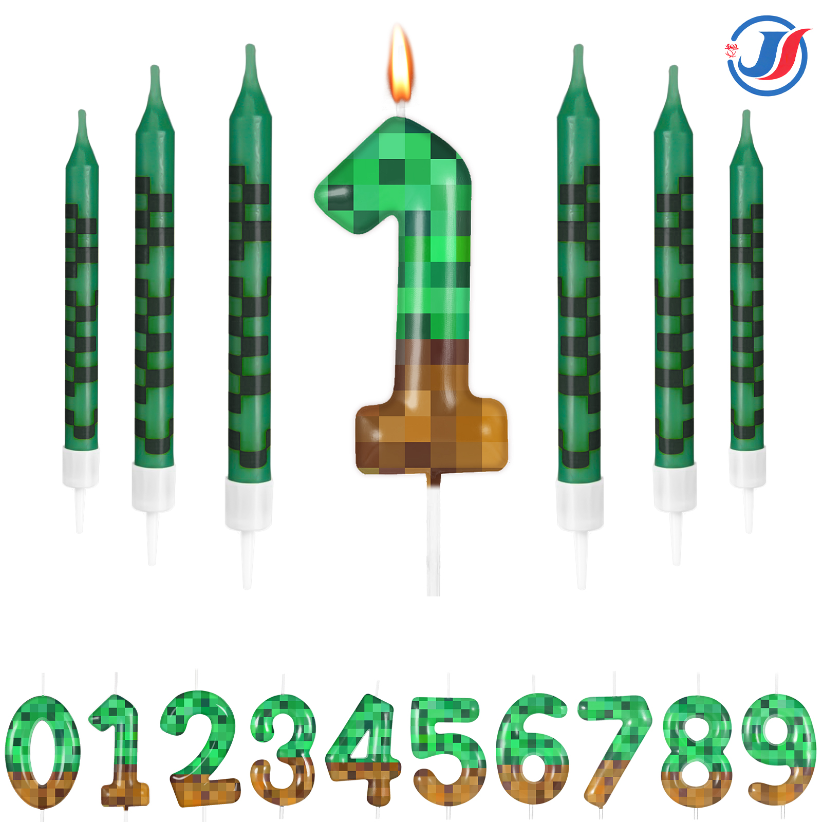 7Pcs Pixel Miner Birthday Cake - Candle Supplies Video recension och pris
