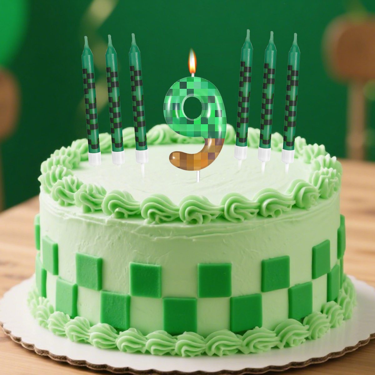 7Pcs Pixel Miner Birthday Cake - Candle Supplies Video recension och pris